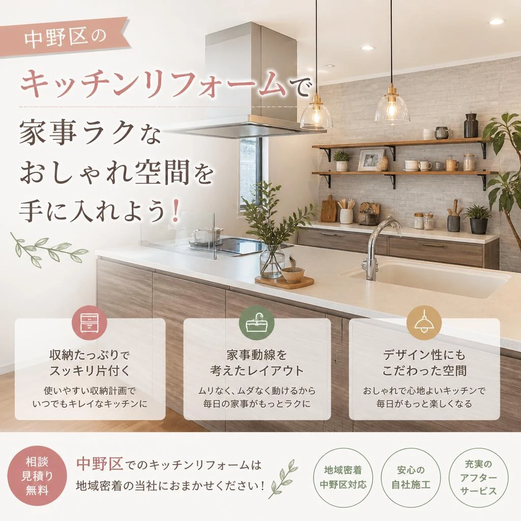 中野区のキッチンリフォームで、家事ラクなおしゃれ空間を手に入れよう！