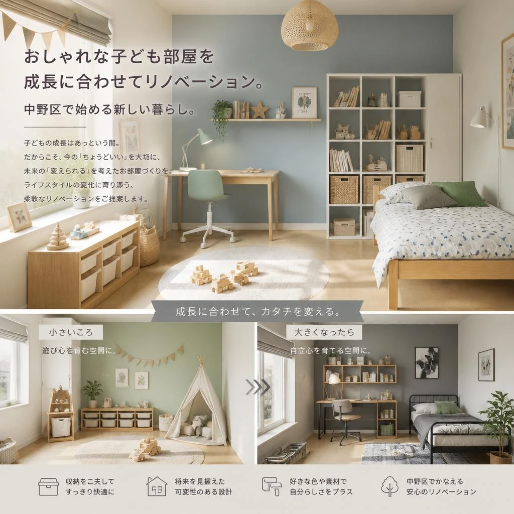 おしゃれな子ども部屋を成長に合わせてリノベーション。中野区で始める新しい暮らし。｜中野区のリフォームならパラリノベ株式会社